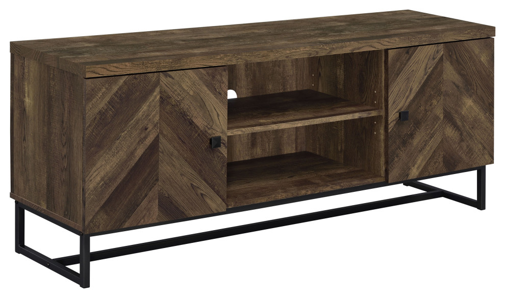 Myles 2 door TV Console With Adjustable Shelves Rustic Oak Herringbone   Modern   Entertainment Centers And Tv Stands   by Modon  Houzz