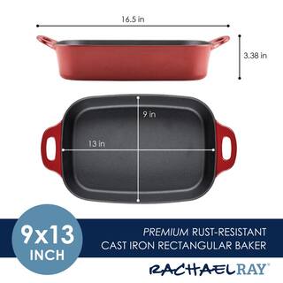 Rachael Ray Nitro Cast Iron 9 in. x 13 in. Red Rectangle Cast Iron Roasting Pan 48684