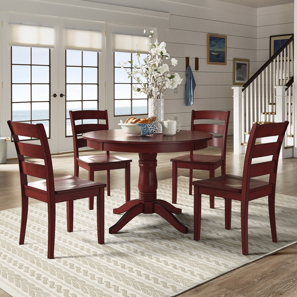 Wilmington II Round Pedestal Base Antique Berry Red 5 Piece Dining Set by iNSPIRE Q Classic