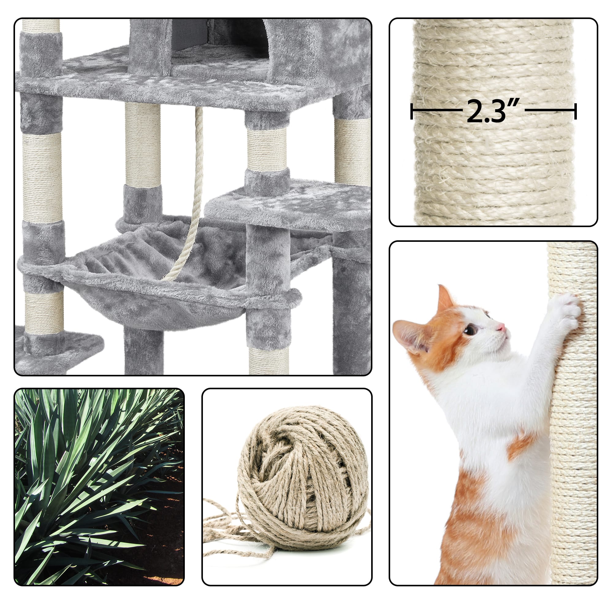 Topeakmart Light Gray Large Cat Tree with 2 Plush Perches， 59