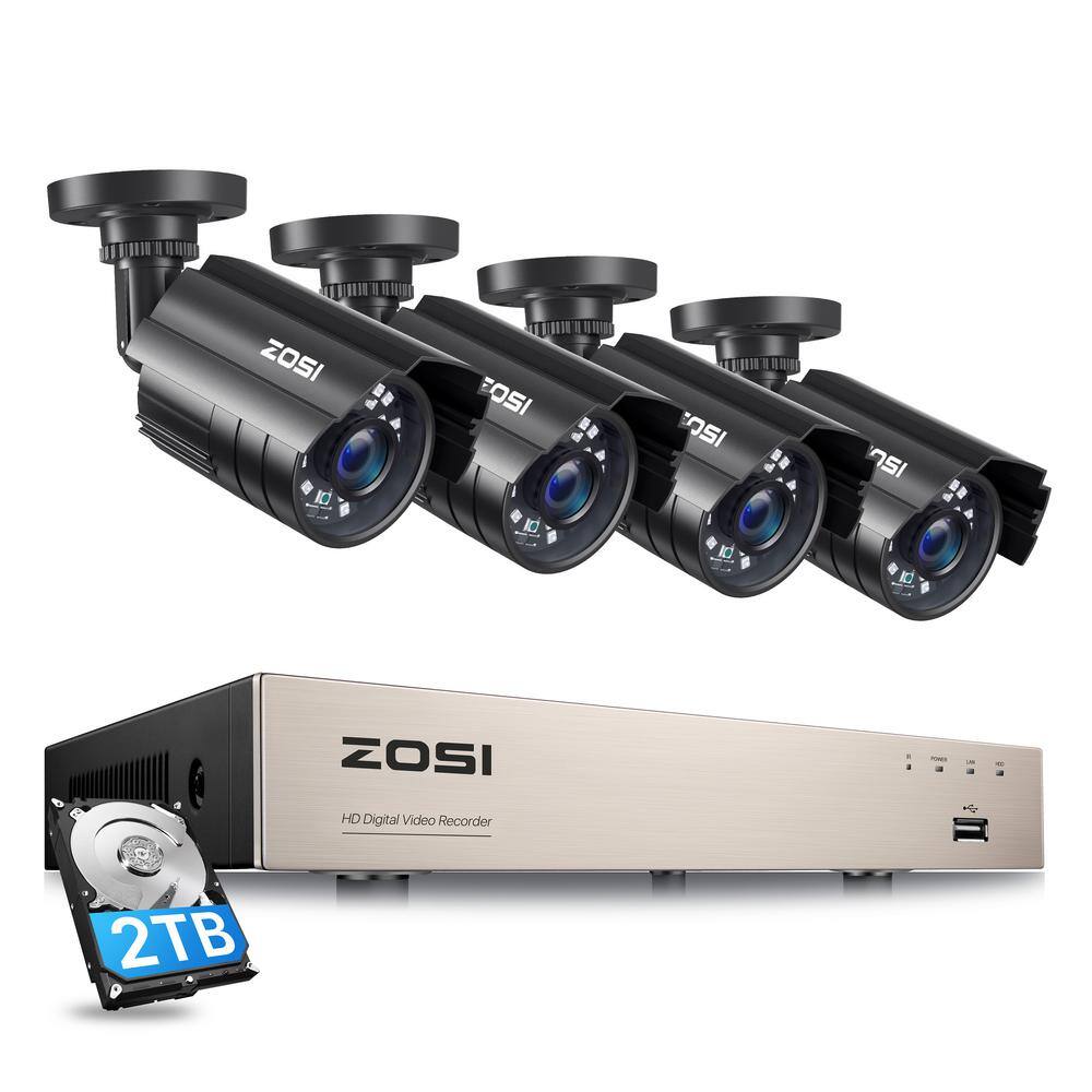 ZOSI 8-Channel H.256 Plus 5MP-Lite DVR 2TB HDD Security Camera System with 4 1080P Wired Bullet Cameras 8VN-211B4S-20