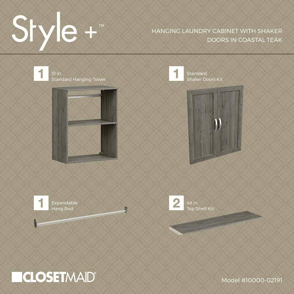 ClosetMaid Style+ 55.12 in. W - 121.12 in. W Coastal Teak Laundry Room Cabinet Kit with Top Shelves and Shaker Doors 10000-02191