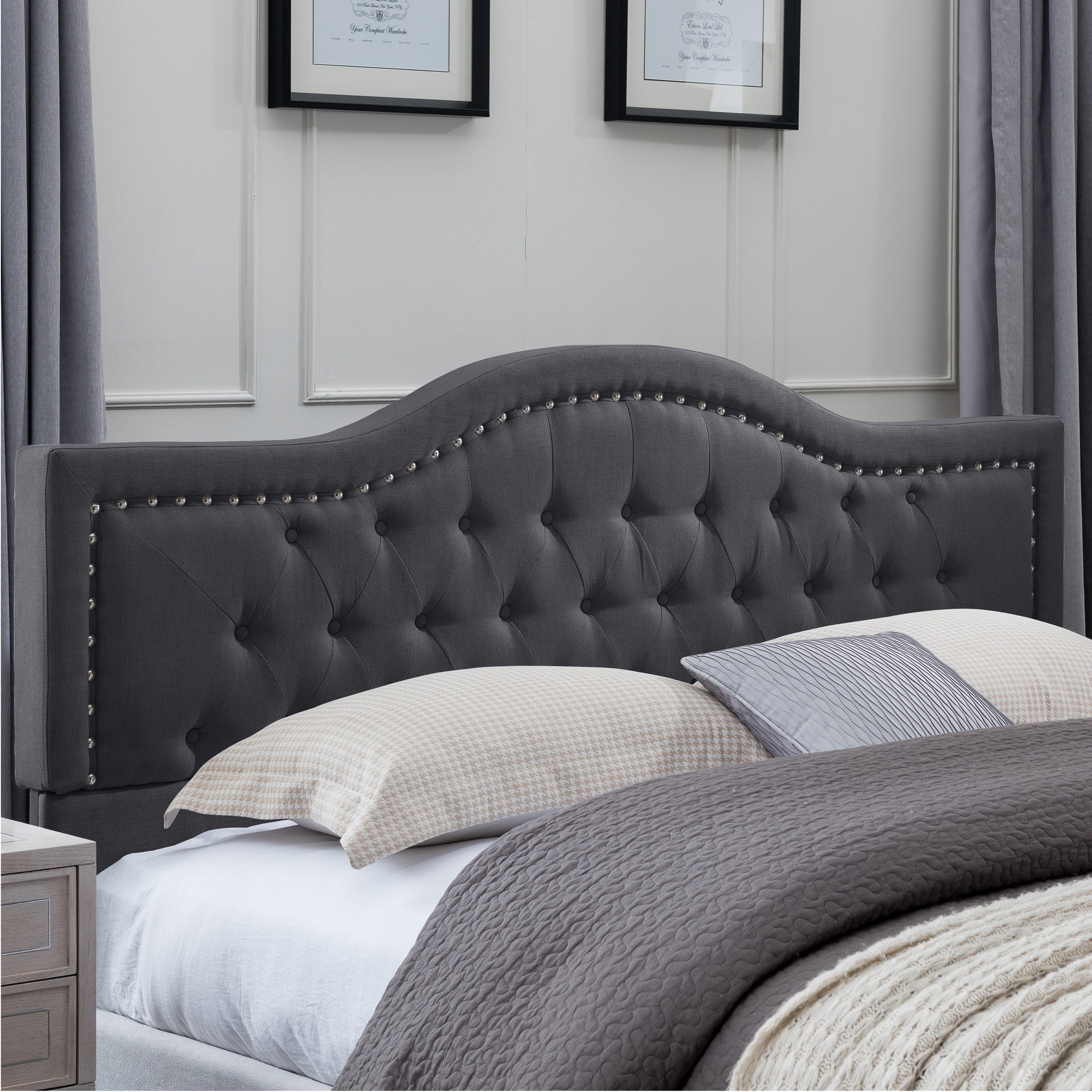 Dante Contemporary Upholstered Bed Set with Nailhead Trim