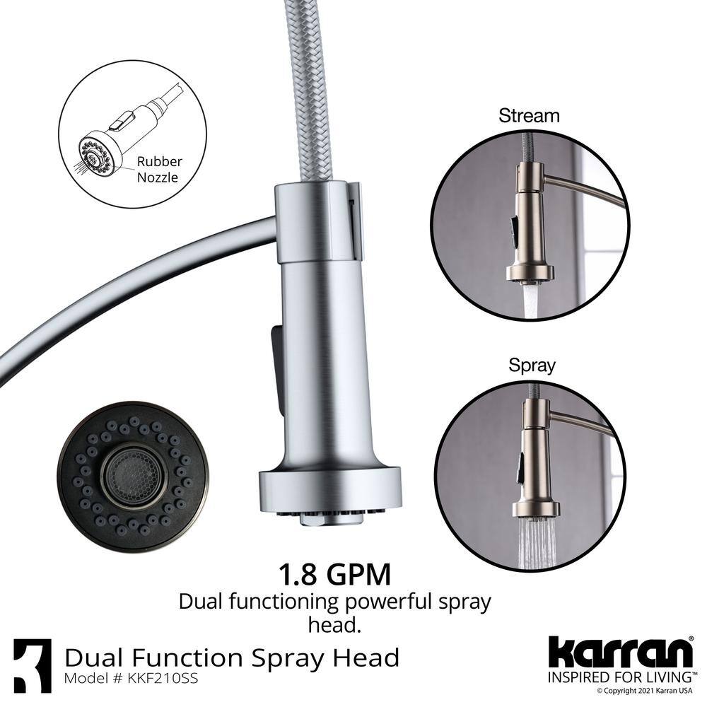 Karran Scottsdale Single Handle Pull Down Sprayer Kitchen Faucet in Stainless Steel KKF210SS