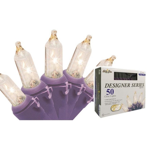 Brite Star 50ct Mini Christmas Lights Clear 19 x27 Purple Wire