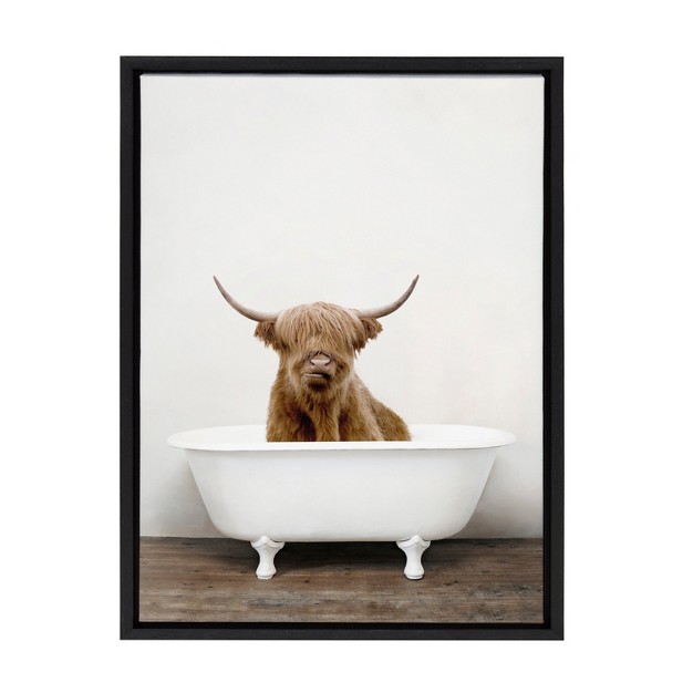 X 24 quot Sylvie Highland Cow In Tub Color Framed Canvas By Amy Peterson Black Kate amp Laurel All Things Decor