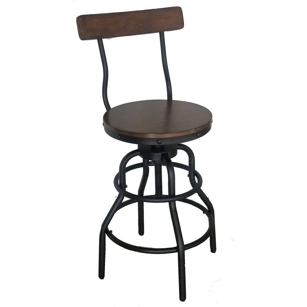 Home Decorators Collection Hamrick Industrial Wood and Iron Adjustable Height Backed Bar Stool BC9333C