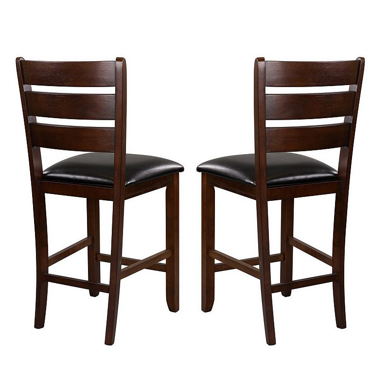 WoodCounter Height Chairs With Slatted Backs， Set of 2， Dark Brown