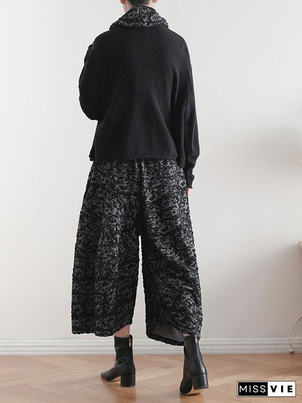 Vintage Loose Thickening Jacquard Nine-Quarter Pants