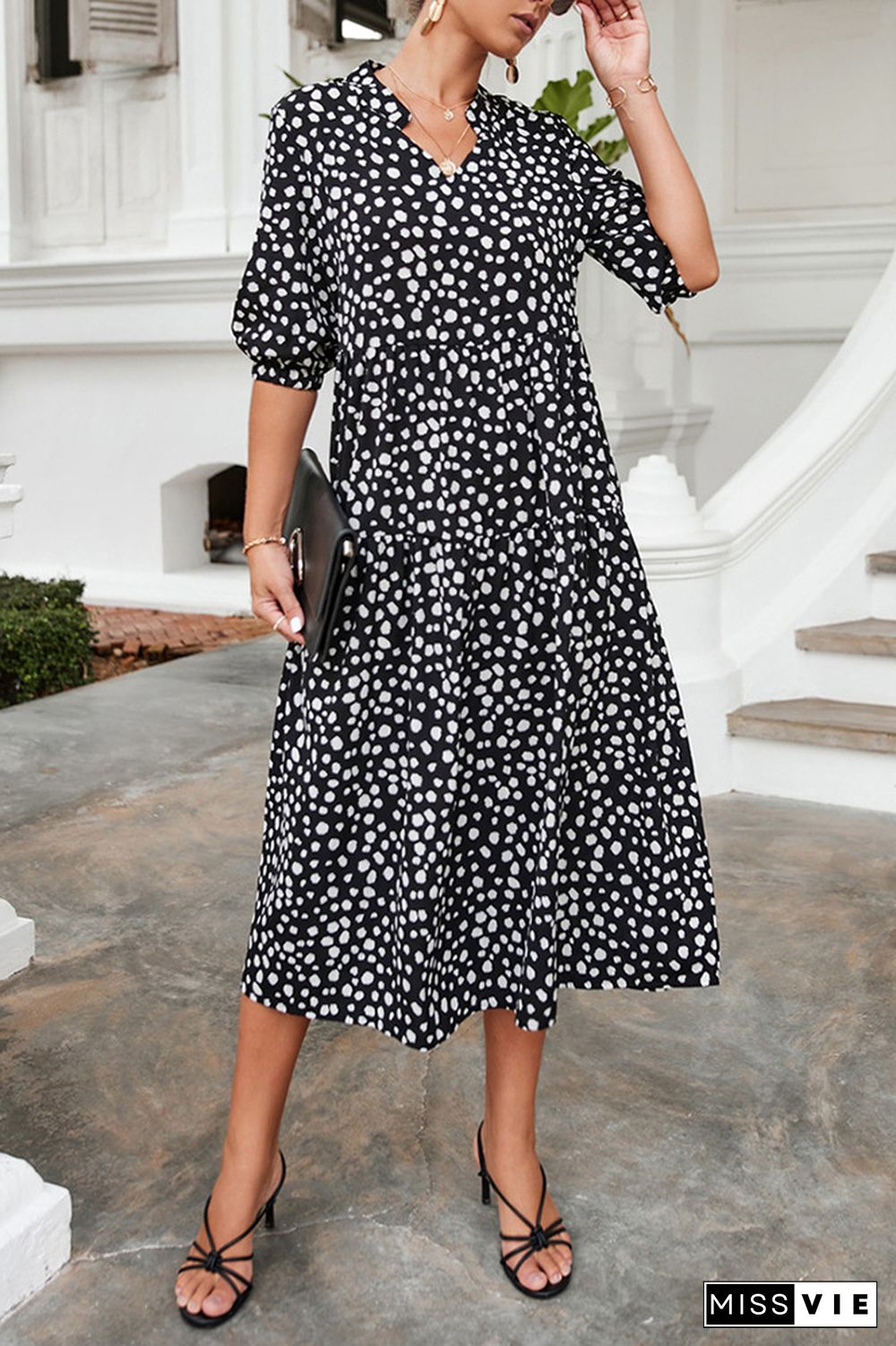 Polka Dot V-neck Dress Wholesale