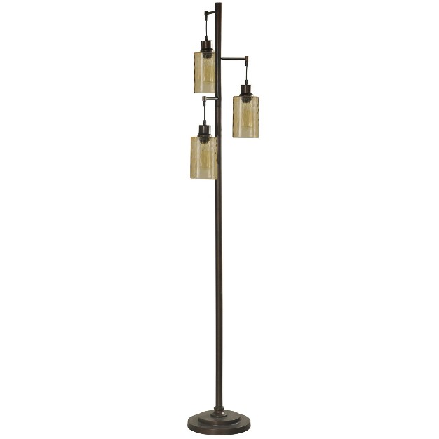 3 Head Bronze Floor Lamp With Dimpled Glass Shades Stylecraft