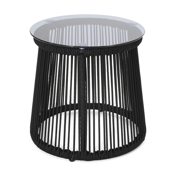 Moonstone Modern Outdoor Rope Weave Chat Set with Side Table by Christopher Knight Home