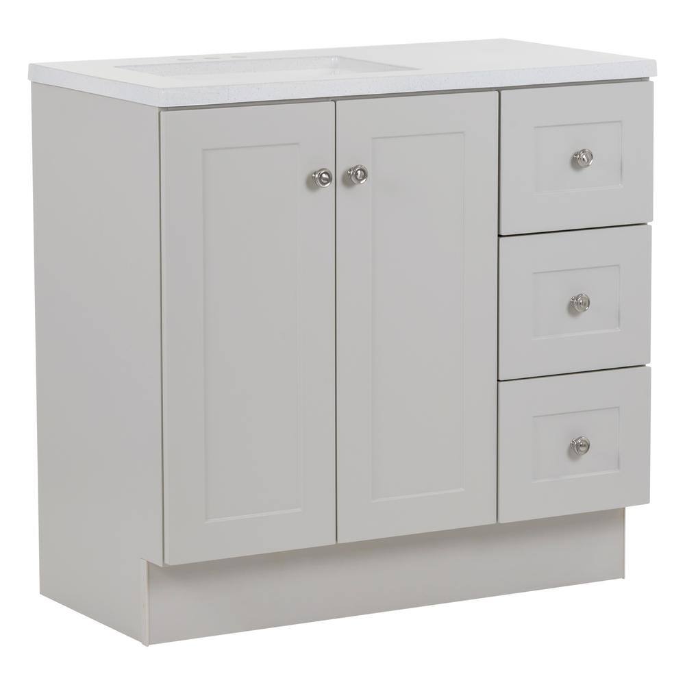 Glacier Bay Bannister 36.5 in. W x 18.75 in. D Bath Vanity in Pearl Gray with Cultured Marble Top in Colorpoint White with Sink BA36P2-PG