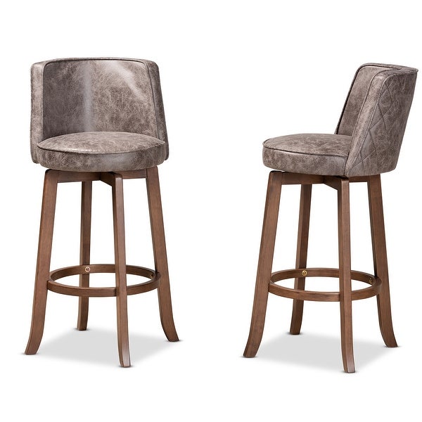 Adams Transitional Upholstered and Walnut Wood 2-PC Bar Stool Set