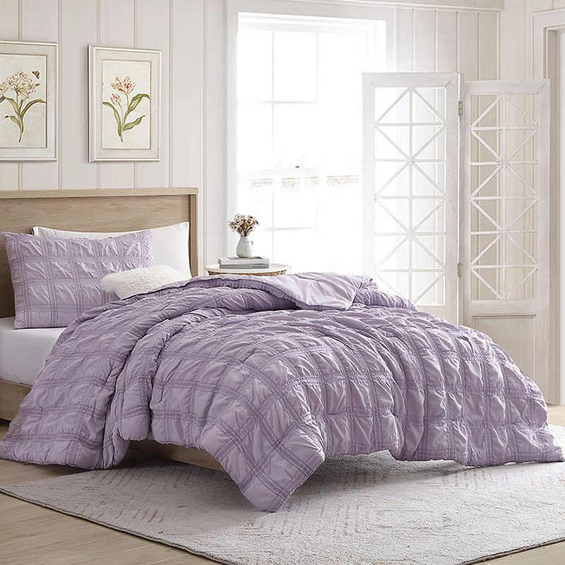 Swift Home Modern Textured Seersucker on Check Pattern Comforter Set with Shams