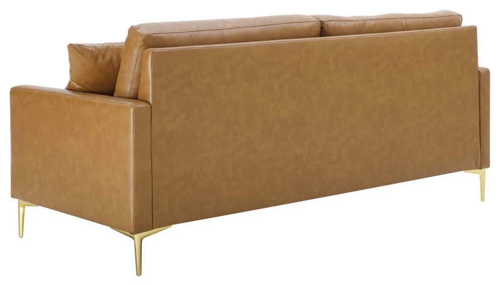 Sofa  Faux Vegan Leather  Tan  Modern  Living Lounge Hotel Lobby Hospitality   Midcentury   Sofas   by House Bound  Houzz