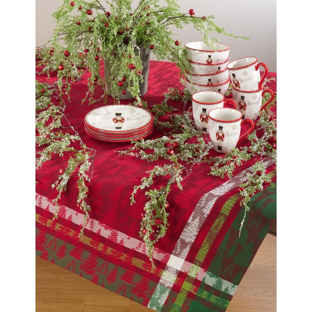 Saro Lifestyle Classic Plaid Christmas Tree Design Holiday Cotton Table Topper Tablecloth