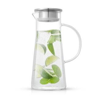 JoyJolt Breeze 50 fl.oz Clear Glass Drink Water Pitcher with Stainless Steel Lid JG10274