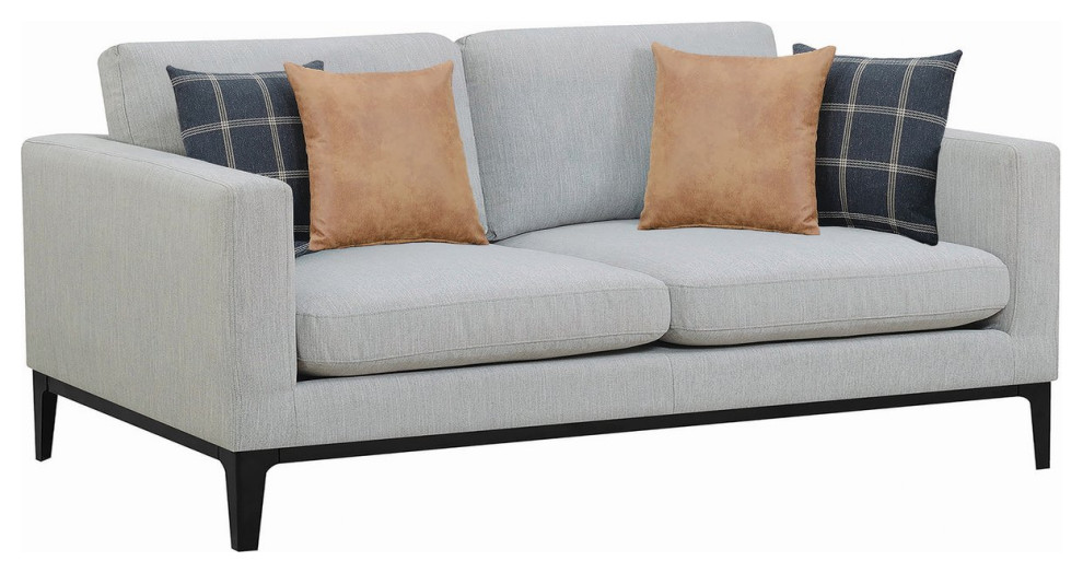 Modern Sofa  Black Feet  ampCushioned Light Grey Polyester Seat With Track Arms   Transitional   Sofas   by Decorn  Houzz