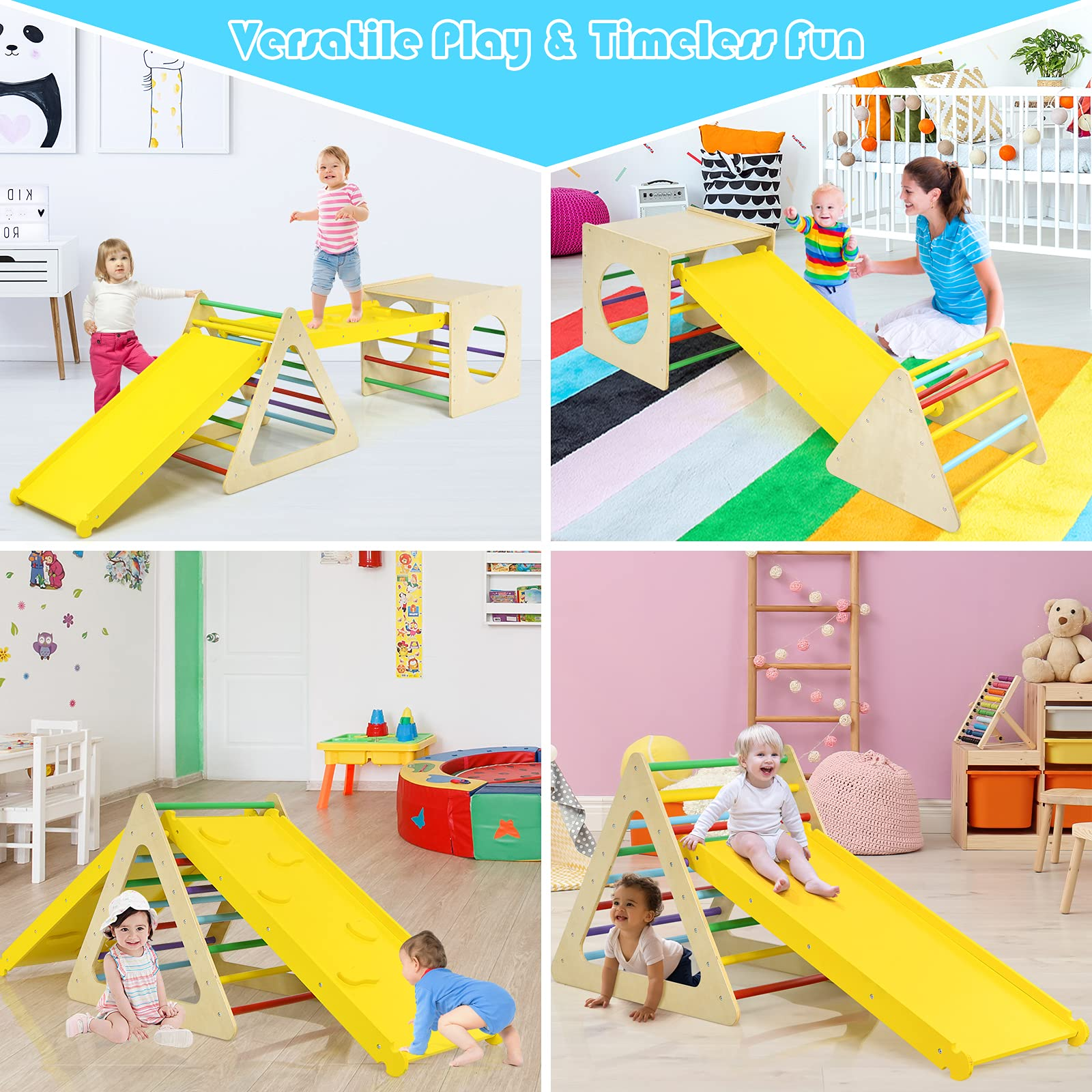 Costzon 5 in 1 Triangle Climber with 2 Ramp, Climbing Triangle for Sliding and Climbing