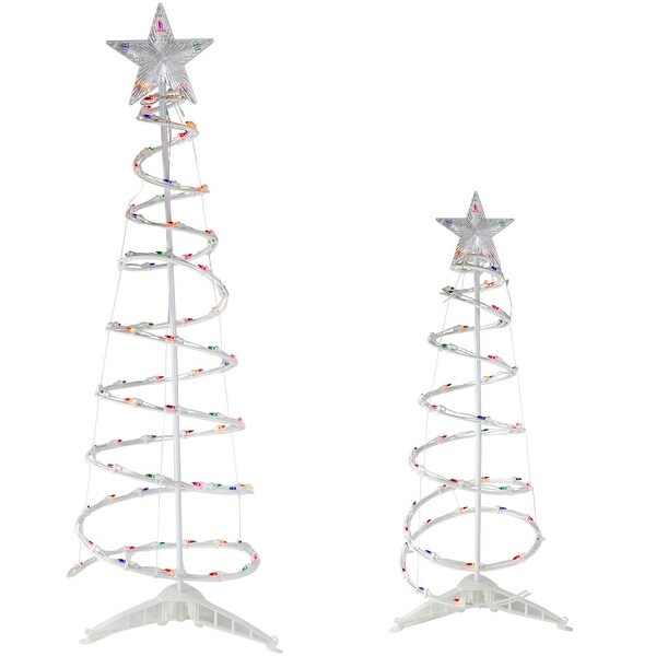 Set of 2 Lighted Outdoor Spiral Christmas Cone Trees 4' 6'