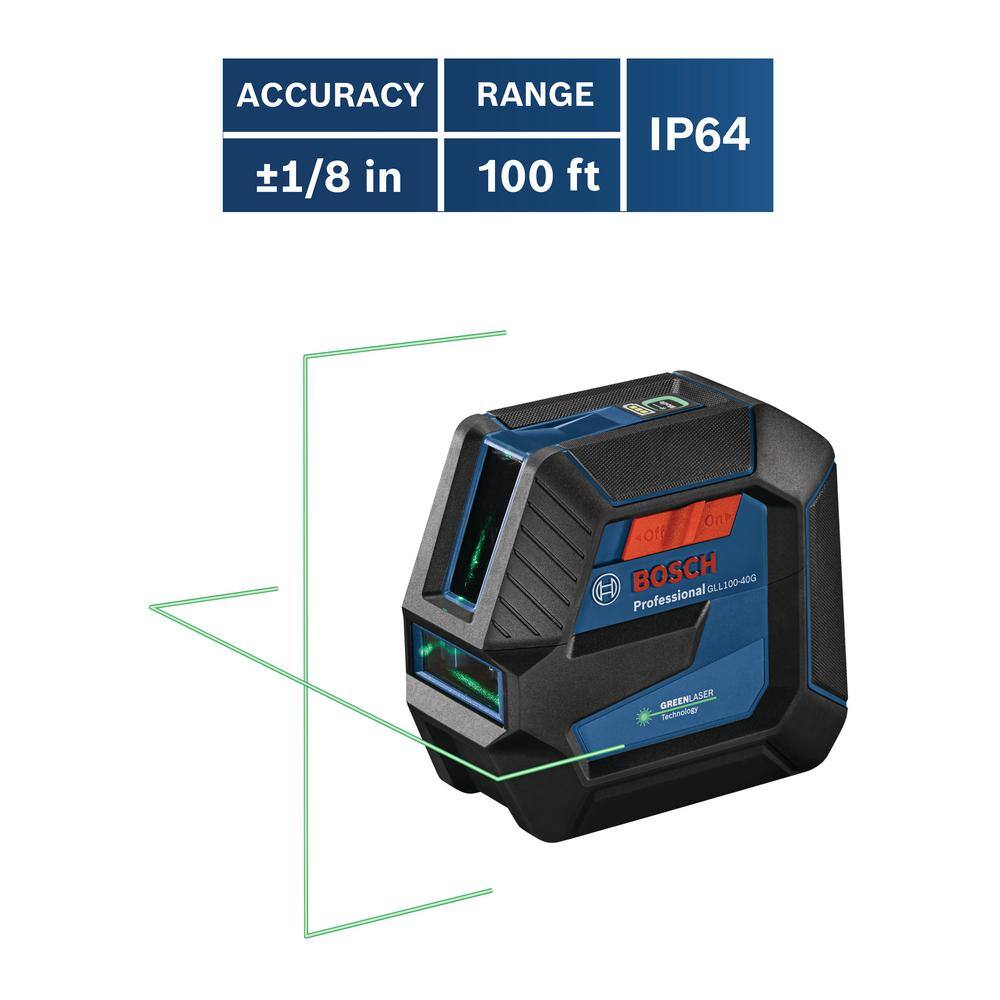 Bosch 100 ft. Green Self Leveling Laser with VisiMax Technology L-Bracket Mount Plus Compact Tripod with Extendable Height GLL10040G+BT150