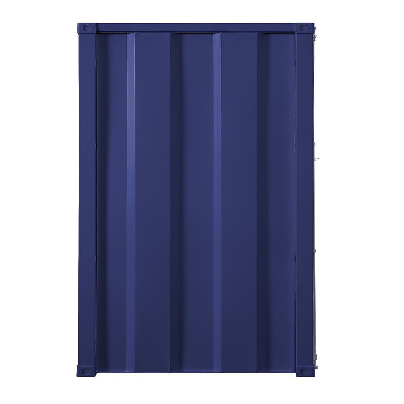 Industrial Style Metal Wardrobe with Recessed Door Front， Blue