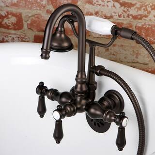 Kingston Brass Vintage 3-38 in. Center 3-Handle Claw Foot Tub Faucet with Handshower in Oil Rubbed Bronze HAE7T5BAL