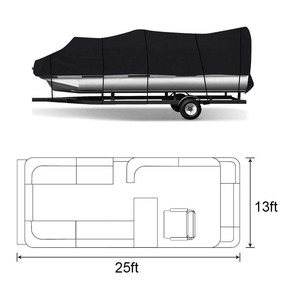 21-24Ft 210D Waterproof Pontoon Boat Cover UV Resistant Outdoor Trailerable Fish Ski Black