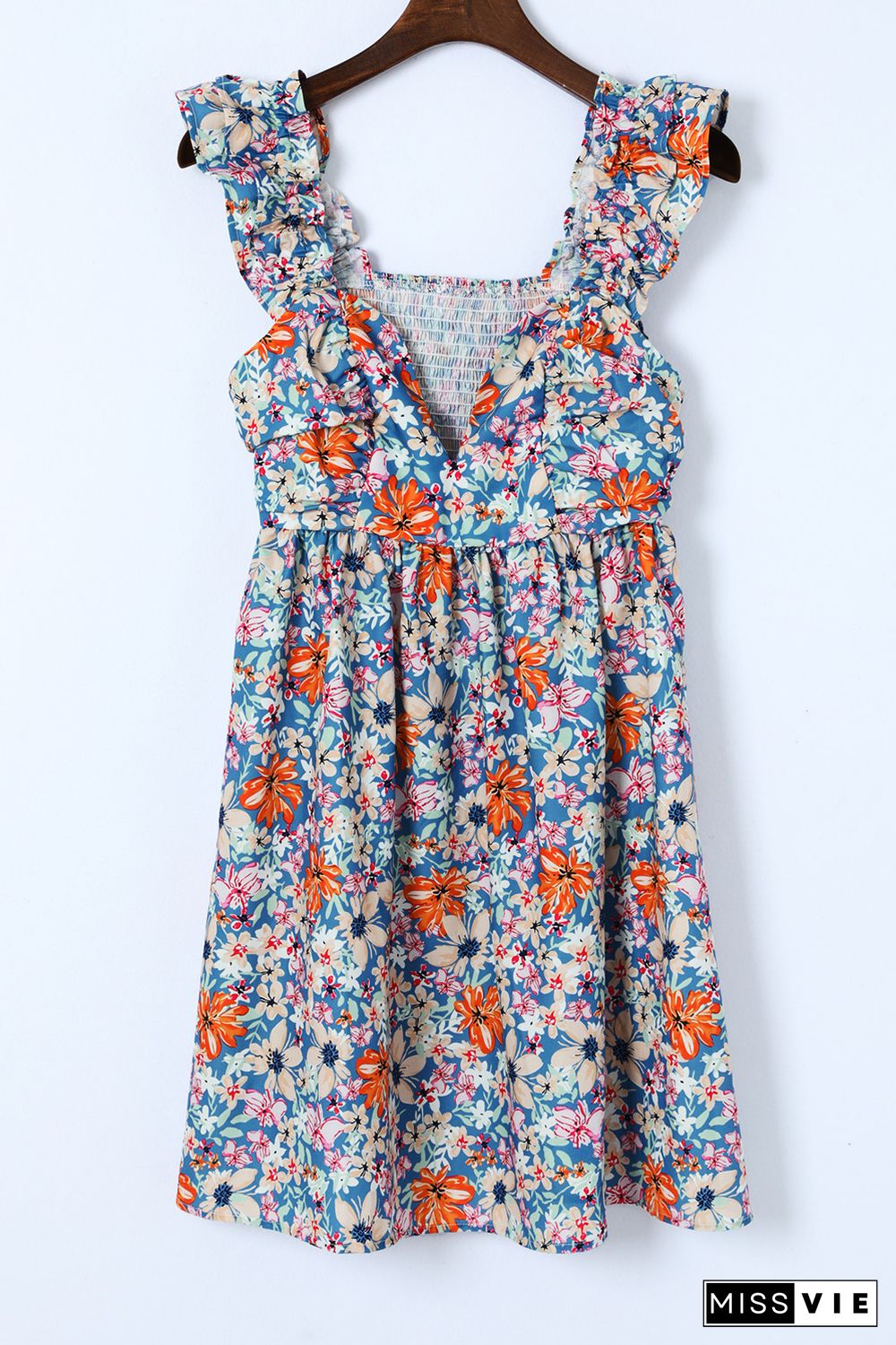 Multicolor Floral Sweetheart Ruffle Sleeveless Mini Dress