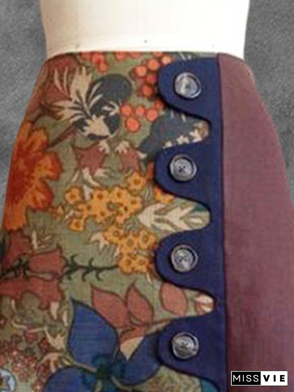 Brown Floral Printed Vintage Casual A-Line Skirt