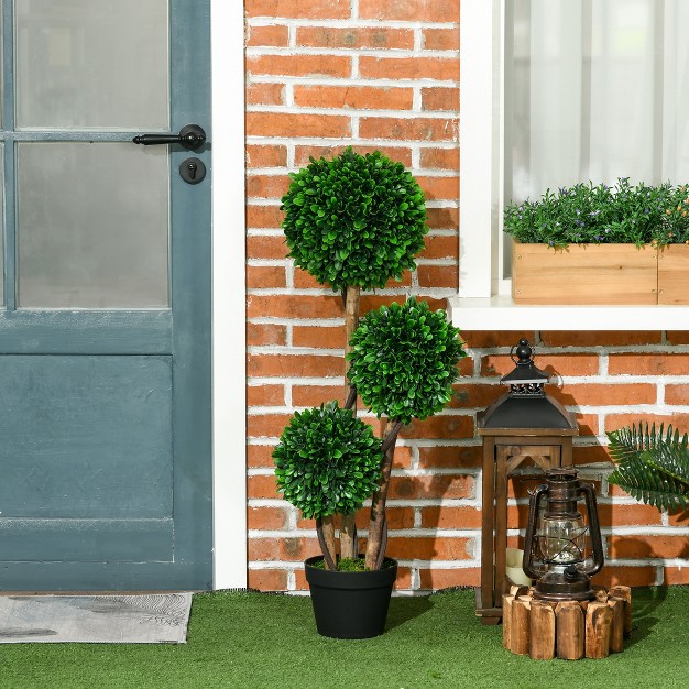 Artificial 3 Ball Boxwood Topiary Tree With Pot Indoor Outdoor Fake Plant For Home Office Living Room Decor