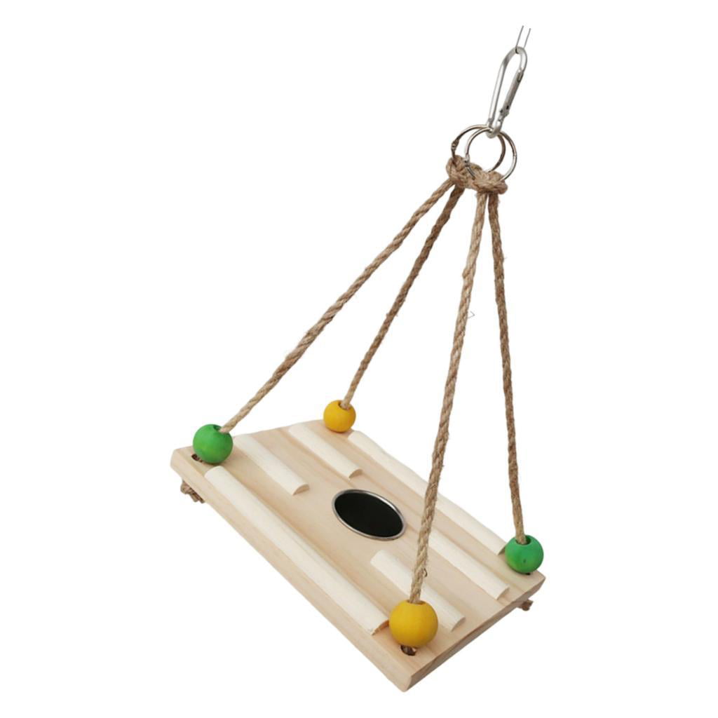 Bird Swing Toys Wooden Standing Chicken Coop Toys Climbing Swing Hanging Cage Decor Bird Parrot Toys for Medium Small Finches Macaw Poultry Rectangle