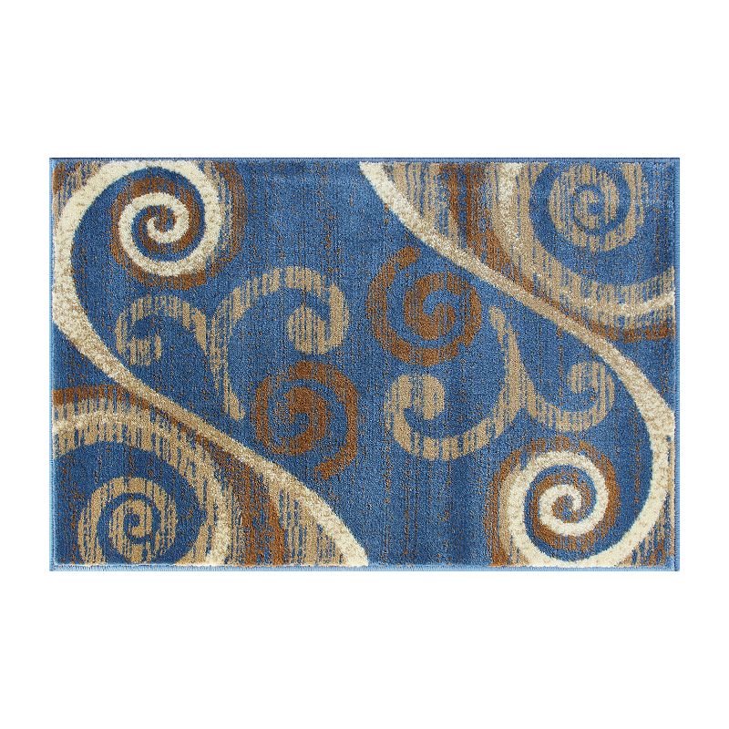 Masada Rugs Masada Rugs Stephanie Collection 2'x3' Area Rug Mat with Modern Contemporary Design in Blue， Beige and Brown - Design 1100