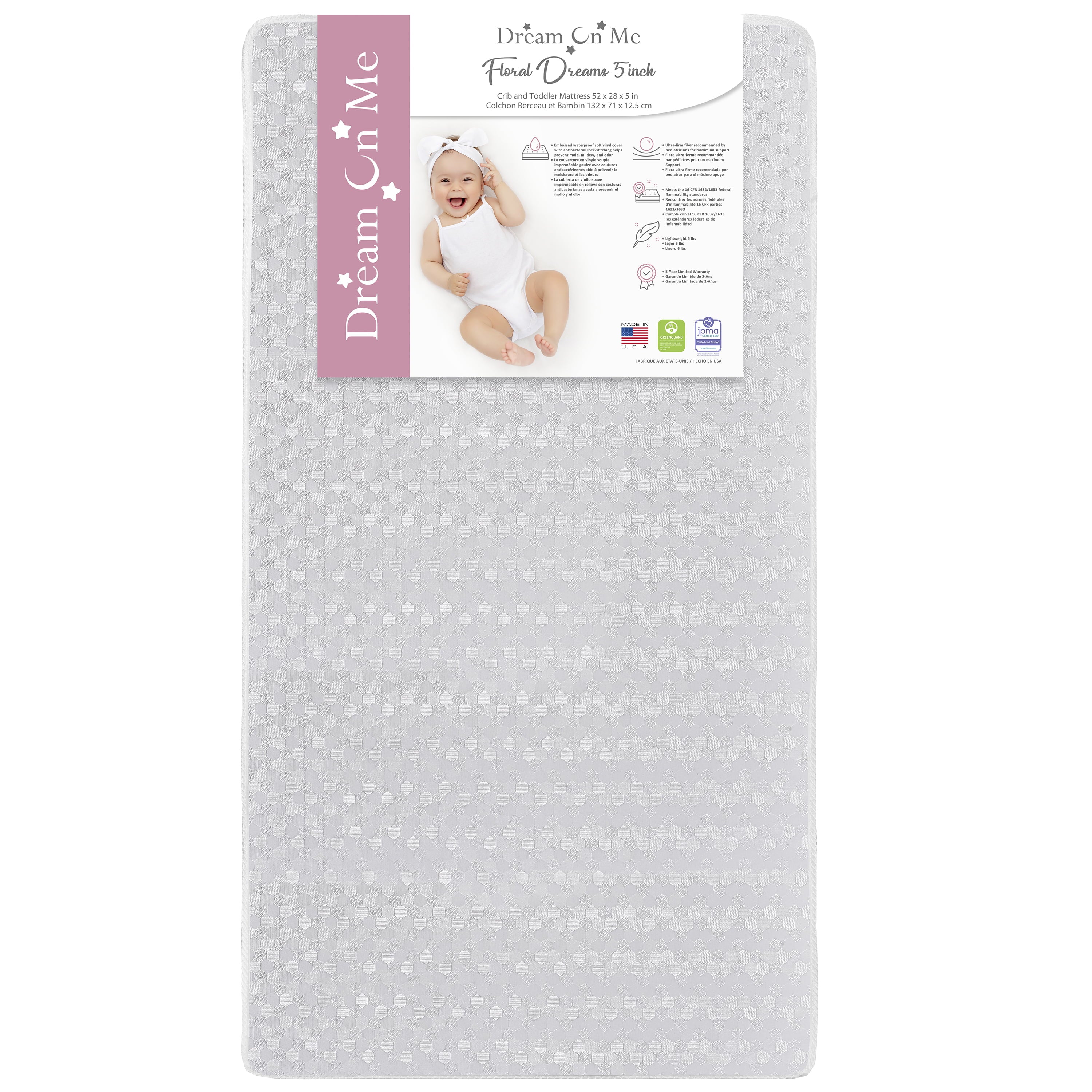 Nursery Essentials Bundle of Dream On Me Ridgefield 5-in-1 Convertible Crib, Dream On Me Ridgefield Changing Table, with a Dream On Me Honeycomb Orthopedic Firm Fiber Standard Crib Mattress