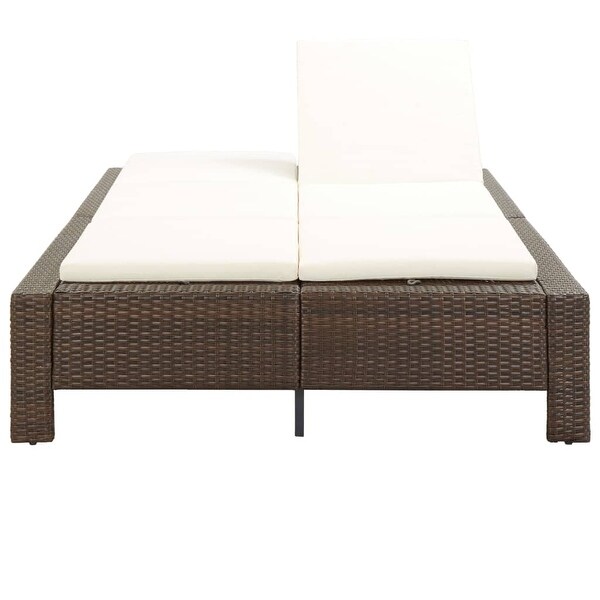 2-Person Sunbed with Cushion Brown Poly Rattan