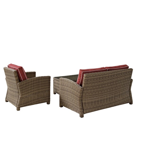 Crosley Bradenton Outdoor Wicker 3Piece Seating Set with Sangria Cushions