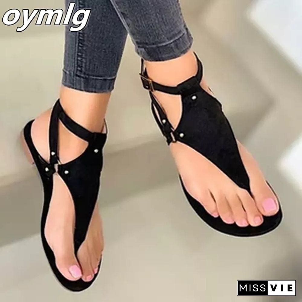 Women Sandals Summer Outdoor Beach Flip-flop Sandals Solid Fashion Gladiator Sandals Women Flats Casual Ladies Shoes