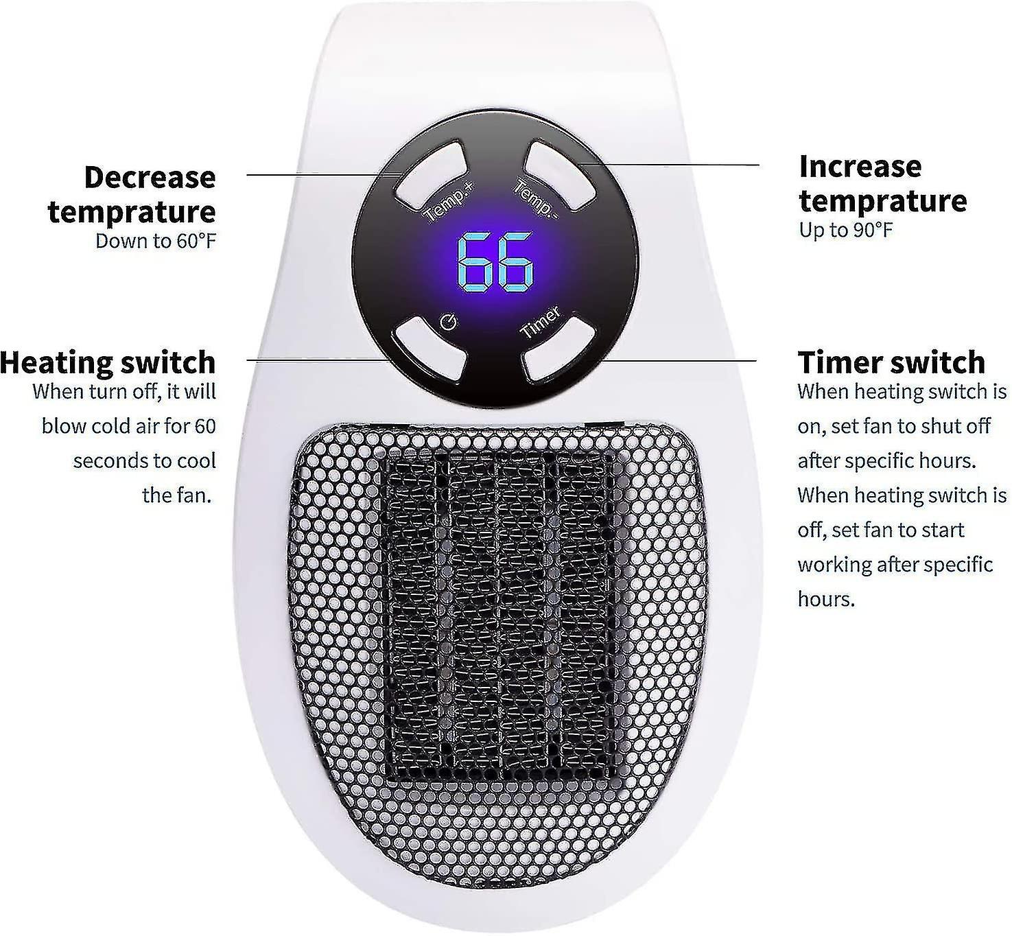 500w Heater， As Seen On Tv With Adjustable Thermostat And Timer And Led Display