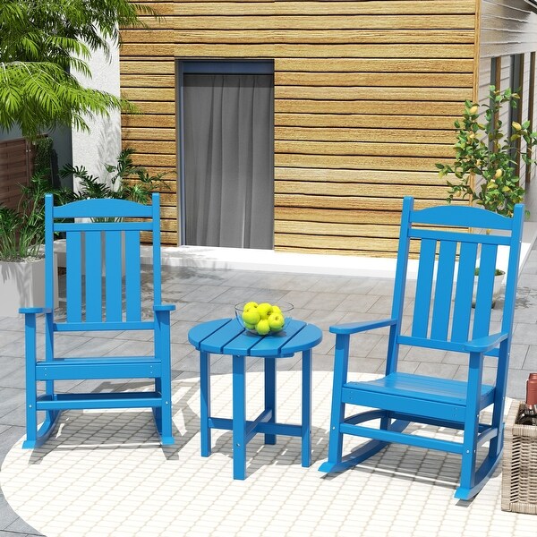 Polytrends Laguna Hdpe All Weather Outdoor Patio Rocking Chairs With Side Table (3Piece Set)