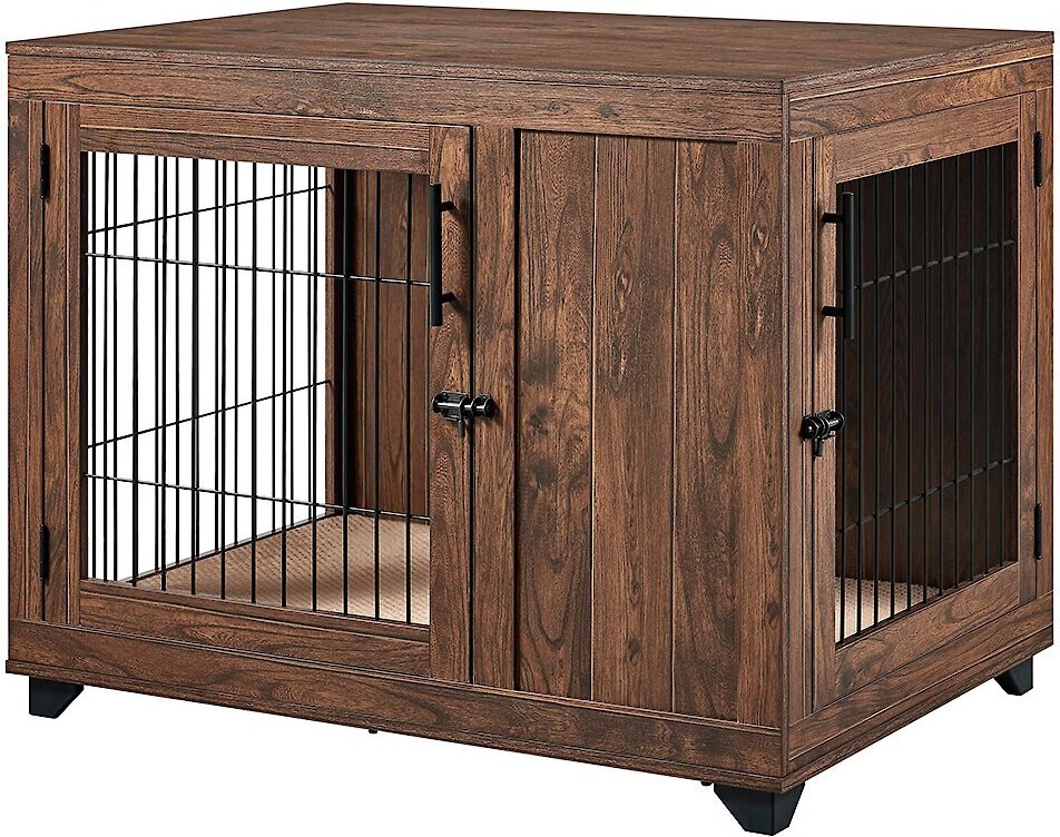 Unipaws Wooden Wire Furniture End Table Dog Crate， Walnut