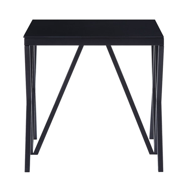 Contemporary Style Metal End Table with Geometric Base， Black