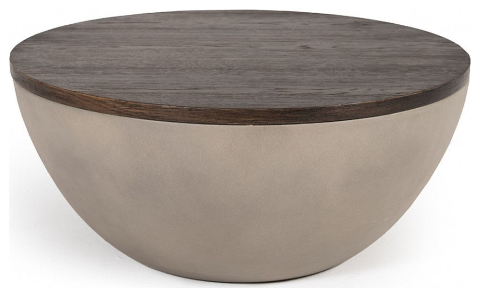 Sukie Modern Concrete and Brown Oak Round Coffee Table   Contemporary   Coffee Tables   by Rustic Home Furniture Deco  Houzz