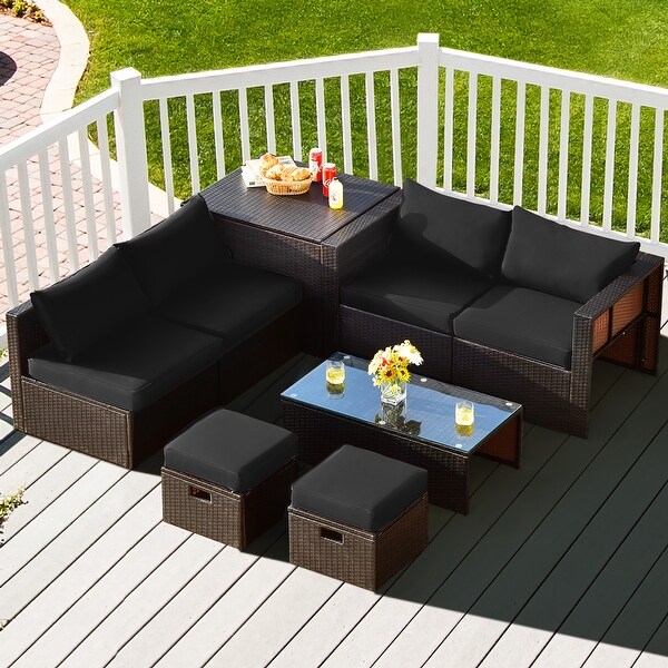 Gymax 8PCS Patio Rattan PE Wicker Conversation Set AllWeather