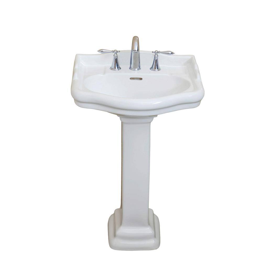 FINE FIXTURES Roosevelt 22 in. Pedestal White Vitreous China Rectangular Vessel Sink with Overflow 8 in. Faucet Hole RS22W8