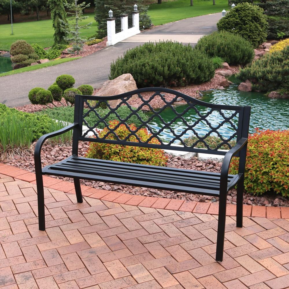 Ultimate Patio 50-Inch Cast Iron Lattice Patio Garden Bench