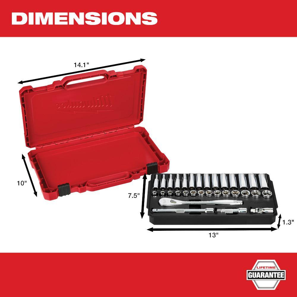 MW 38 in. Drive Metric Ratchet and Socket Mechanics Tool Set with 38 in. Drive 12 in. Extended Ratchet (33-Piece) 48-22-9508-48-22-9037