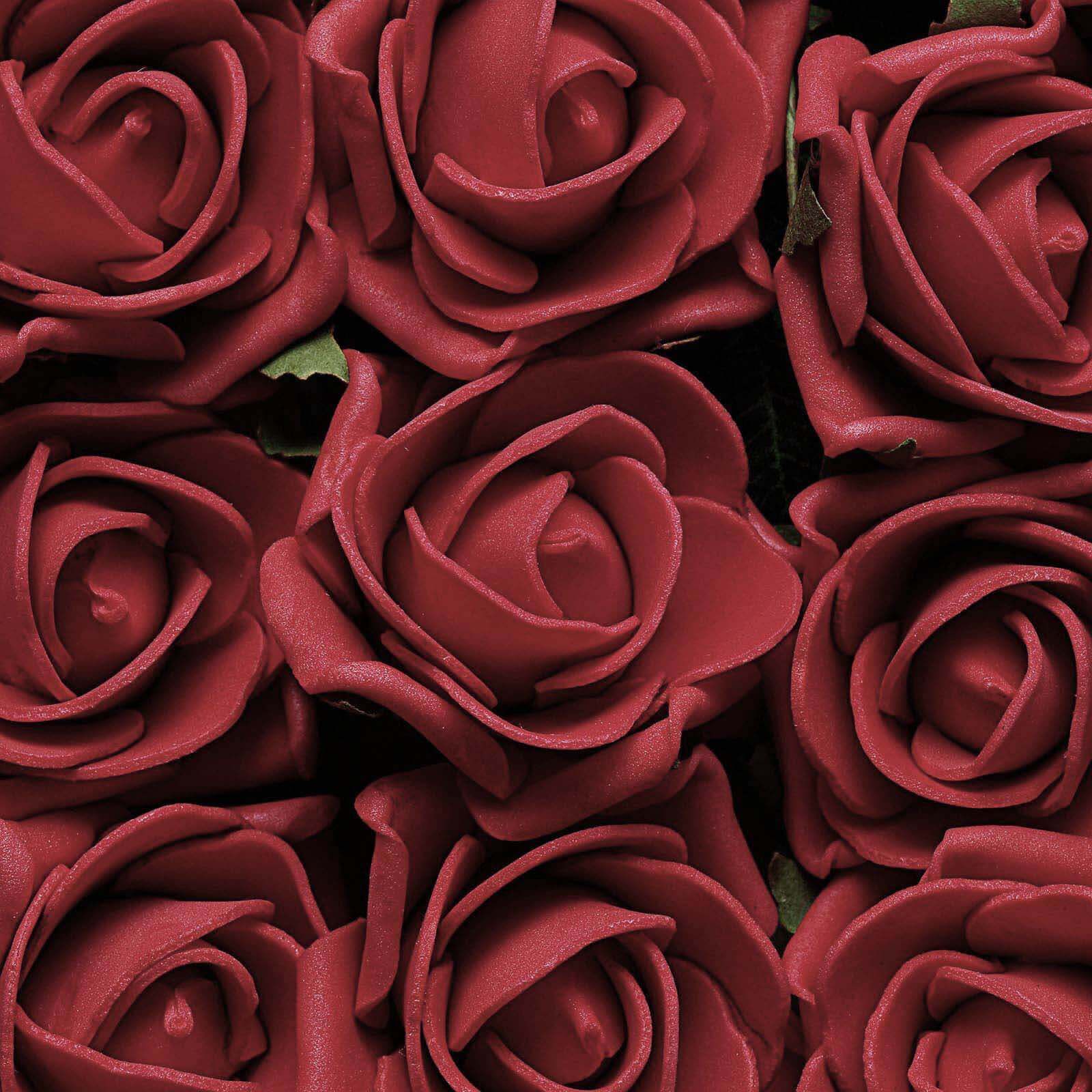 24 Roses Red Artificial Foam Flowers With Stem Wire and Leaves 2