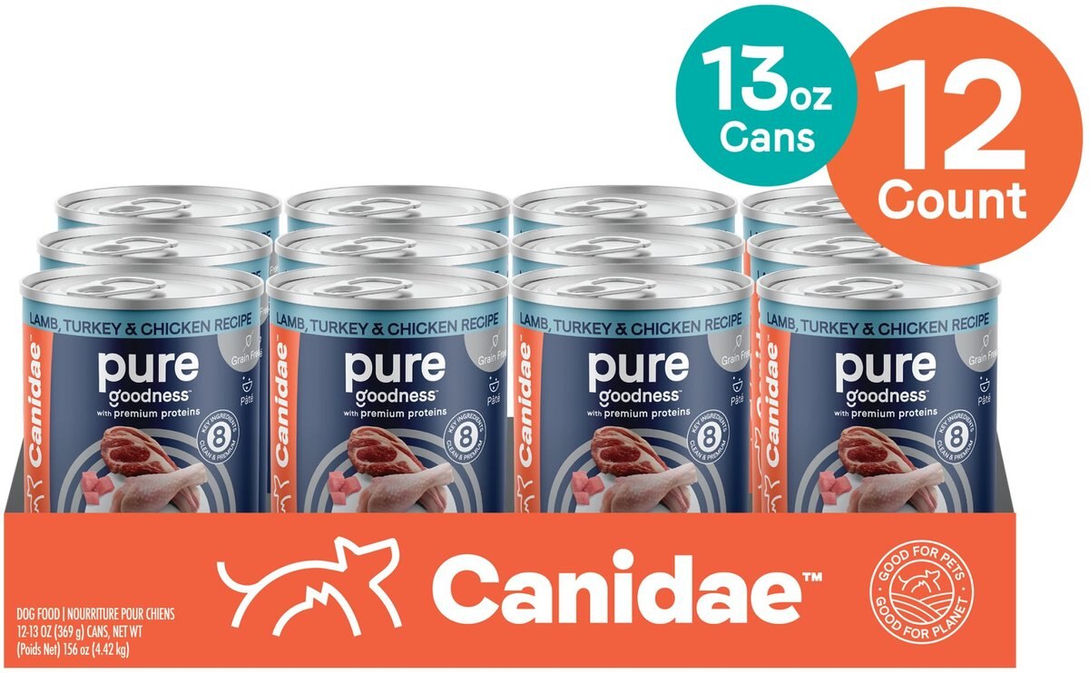 CANIDAE PURE All Stages Grain-Free Limited Ingredient Lamb， Turkey and Chicken Recipe Canned Dog Food， 13-oz