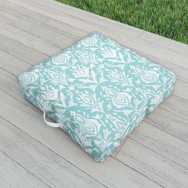 Emanuela Carratoni Teal Ikat Outdoor Floor Cushion Deny Designs